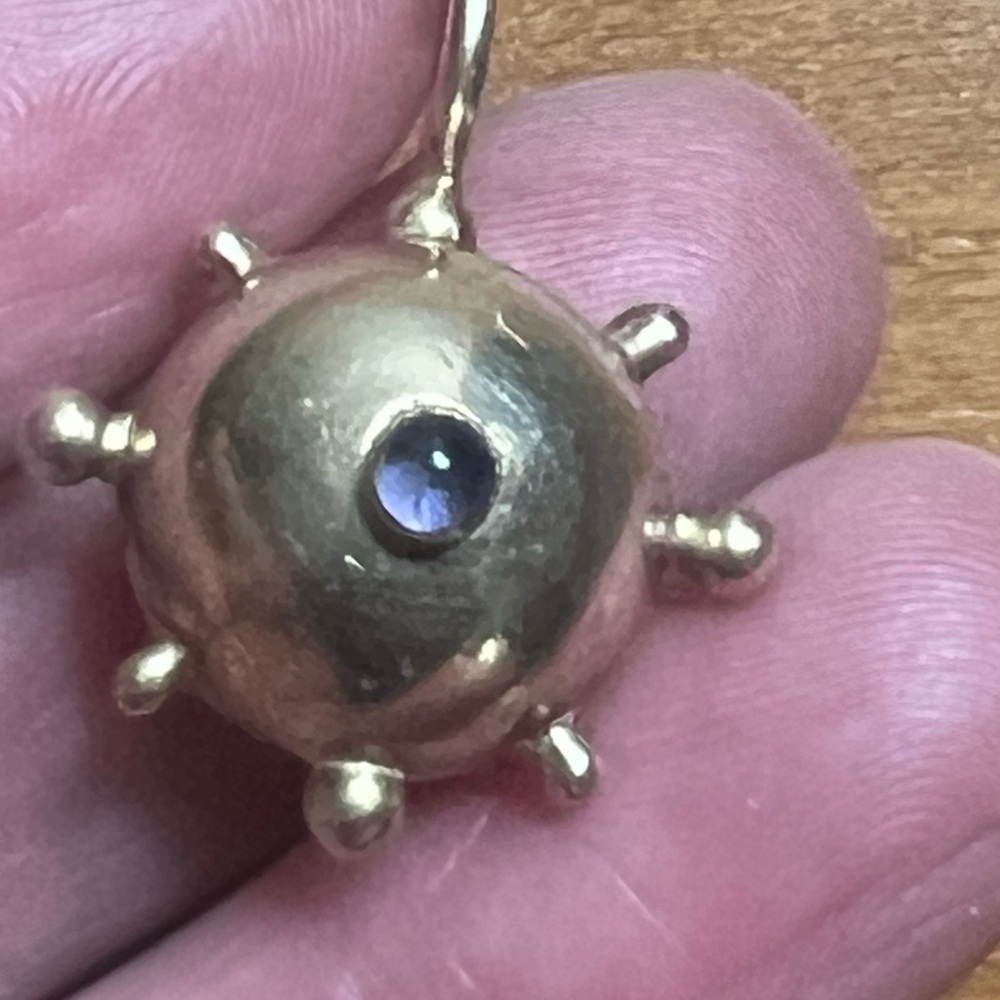 Vintage 1960s Gold-Plated Sterling Silver Sputnik Iolite Pendant HEAVY! 19.8 g - Picture 3 of 15